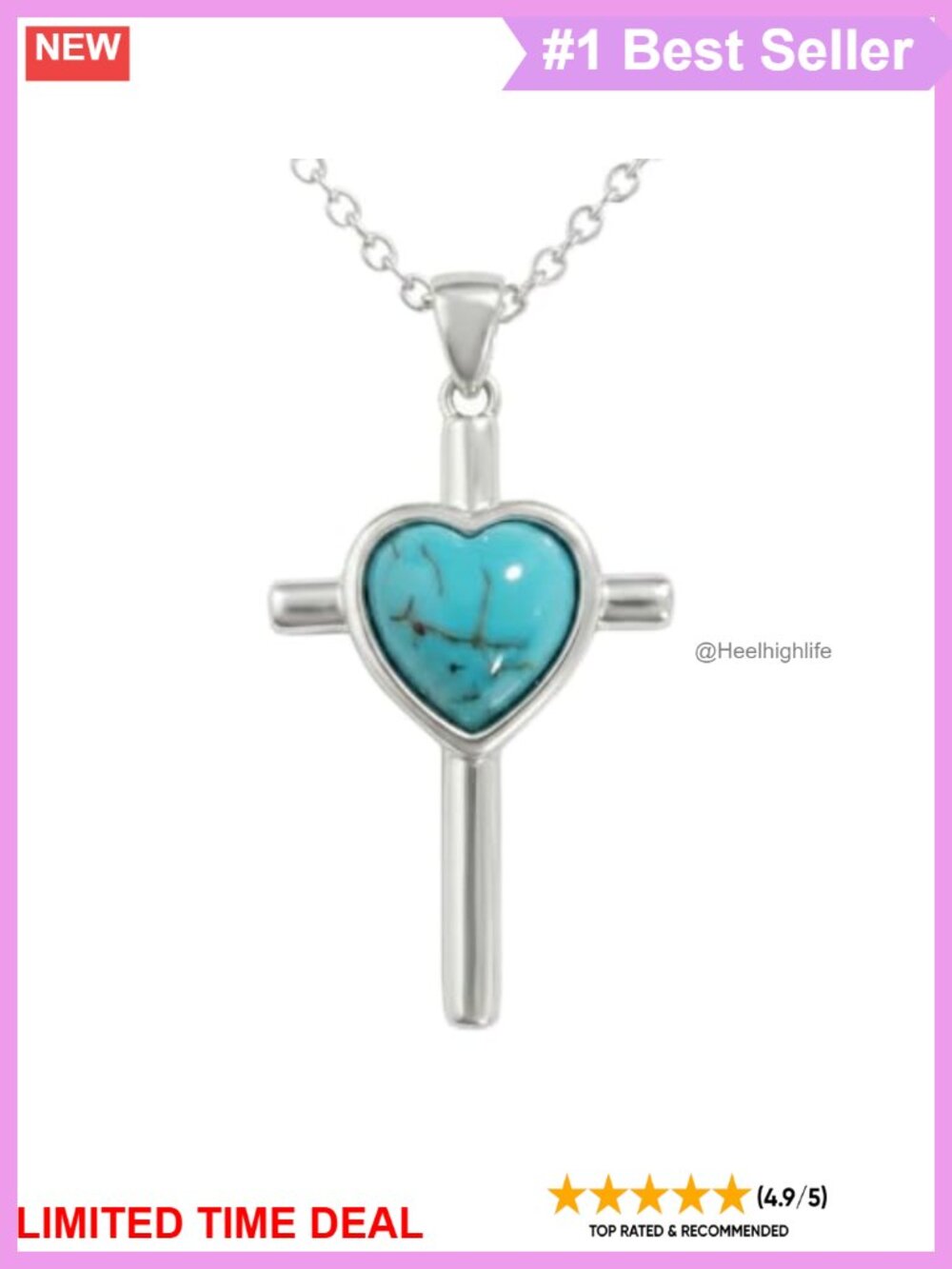 925 Sterling Silver Turquoise Cross Necklace Heart Pendant